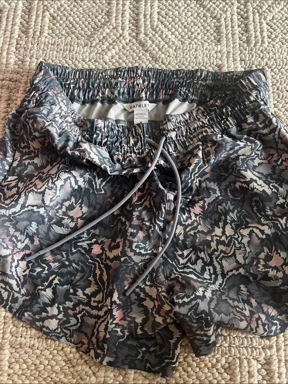Athleta Printed Elastic Waist Running Shorts - Black & Pink and gray size medium